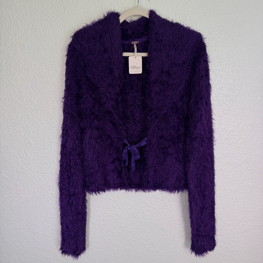 Free People Mina Cardigan Womens Medium Eyelash Chenille Sweater Tie Front Soft